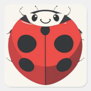 Adesivo Quadrado Joaninha Desenho Animado Feliz Com Pontos Vermelho