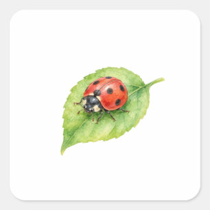Adesivo Quadrado Joaninha em uma Folha Verde