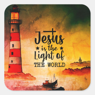 Adesivo Quadrado João 8 Jesus é a Luz do Farol Mundial