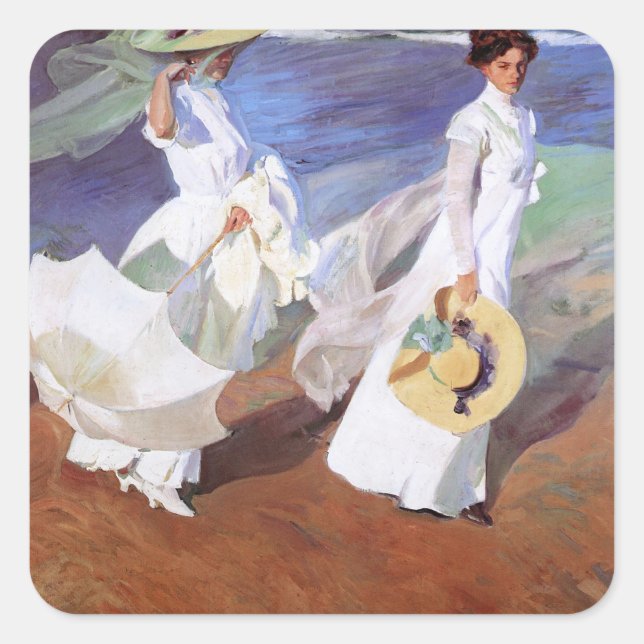 Adesivo Quadrado Joaquin Sorolla Women Walking Beach (Frente)