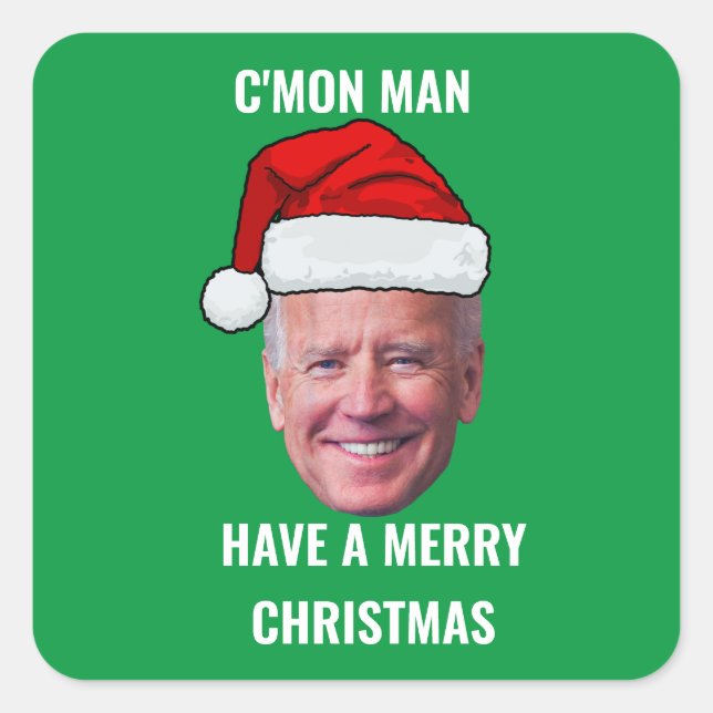 Adesivo Quadrado Joe Biden Santa Hat C'mon Man Green Christmas (Frente)