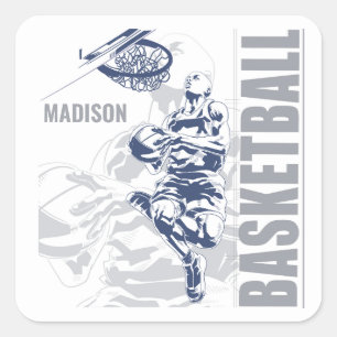 Adesivo Quadrado Jogador de Basquete de Nome Personalizado