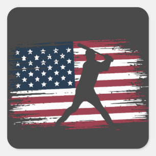 Adesivo Quadrado Jogador de Beisebol Bandeira Americana EUA Camufla