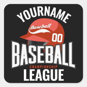 Adesivo Quadrado Jogador de Beisebol Personalizado NOME Equipe Cham