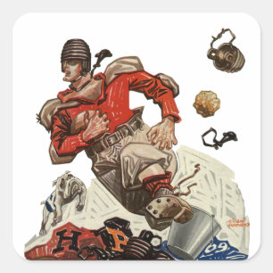 Adesivo Quadrado Jogador de futebol americano retrô correndo