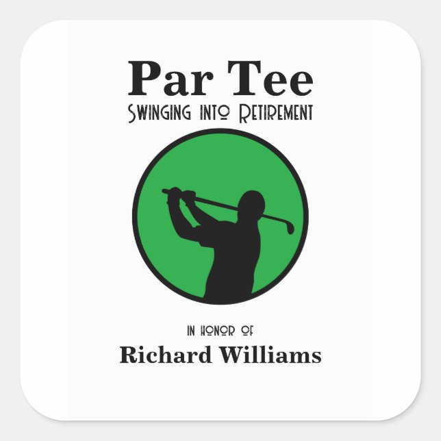 Adesivo Quadrado Jogador de Golfe aposentado balançando em aposenta (Frente)