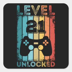 Adesivo Quadrado Jogador de Presentes de aniversário de 21 anos de