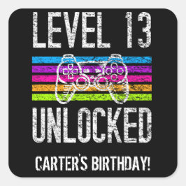 Adesivo Quadrado Jogador Personalizado de Aniversário do Nível 13 D