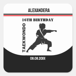 Adesivo Quadrado Jogador Taekwondo, Presente de Aniversário, Equipe