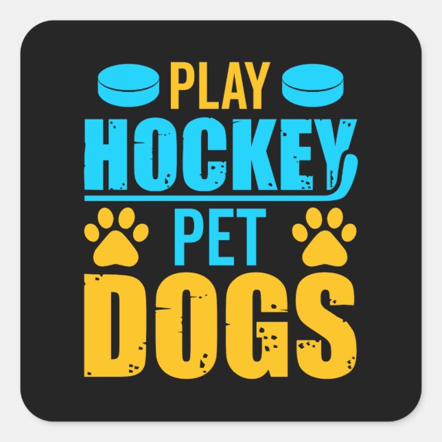 Adesivo Quadrado Jogar Cachorros de Pet de Hockey (Frente)