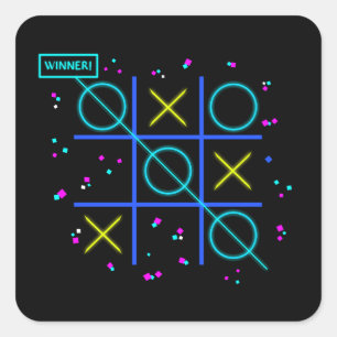 Adesivo Quadrado Jogo da Velha Neon Retro Vencedor Brilho Gamer Arc