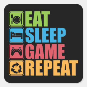 Adesivo Quadrado Jogos - Coma, Dorme, Jogo, Repita - Jogador, Engra