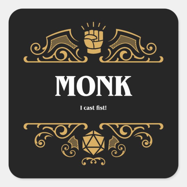 Adesivo Quadrado Jogos de Tabletop RPG de classe monk (Frente)