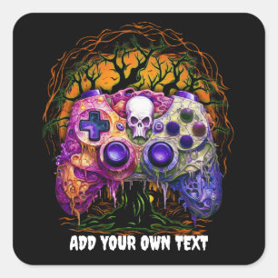 Adesivo Quadrado Jogos do Dia das Bruxas, controlador Spooky, jogad