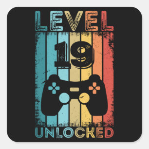 Adesivo Quadrado Jogos Nível 19 Desbloqueados 19º Aniversário do