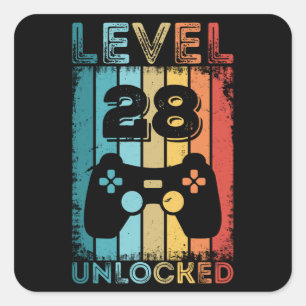 Adesivo Quadrado Jogos Nível 28 Desbloqueados 28º Aniversário do