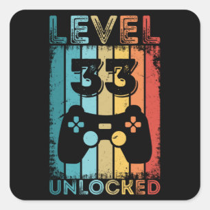 Adesivo Quadrado Jogos Nível 33 Desbloqueados 33º Aniversário do