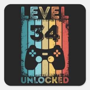 Adesivo Quadrado Jogos Nível 34 Desbloqueados 34º Aniversário do