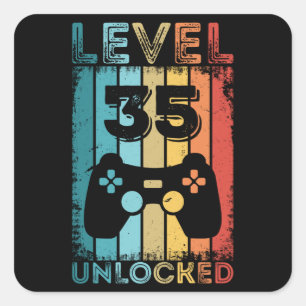 Adesivo Quadrado Jogos Nível 35 Desbloqueados 35º Aniversário do