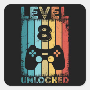Adesivo Quadrado Jogos Nível 8 Desbloqueados 8º Aniversário Game