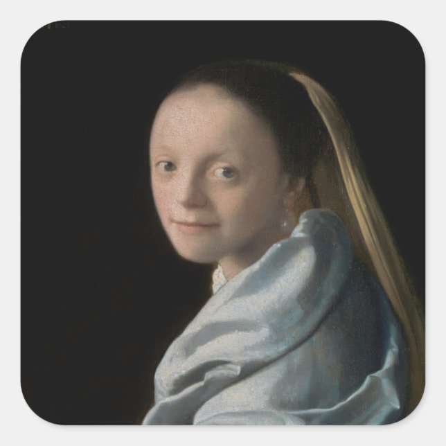 Adesivo Quadrado Johannes Vermeer - Estudo de uma Jovem Mulher (Frente)
