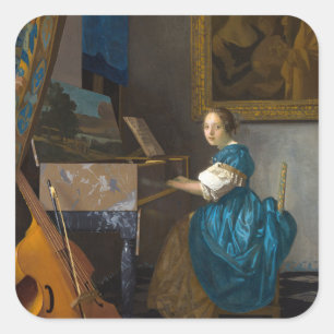 Adesivo Quadrado Johannes Vermeer - Lady Sentada em uma Virgem