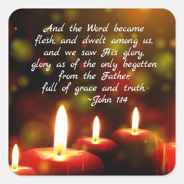 Adesivo Quadrado John 1:14 Palavras Tornaram-Se Escrituras De Carne (Frente)