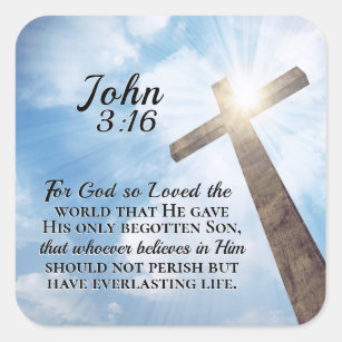Adesivo Quadrado John 3:16 Deus tão adorou a Cruz Mundial de Madeir