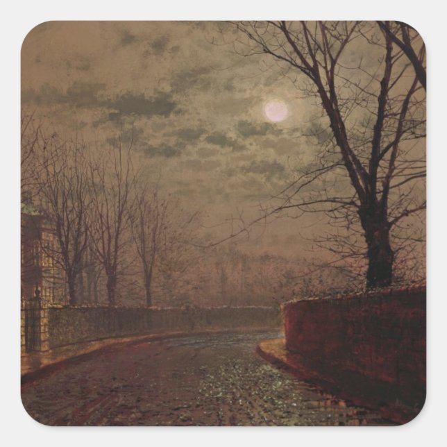 Adesivo Quadrado John Atkinson Grimshaw | Cena de Moonlit Street, 1 (Frente)