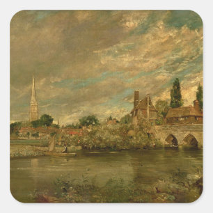Adesivo Quadrado John Constable   a ponte de Harnham e de Salisbu