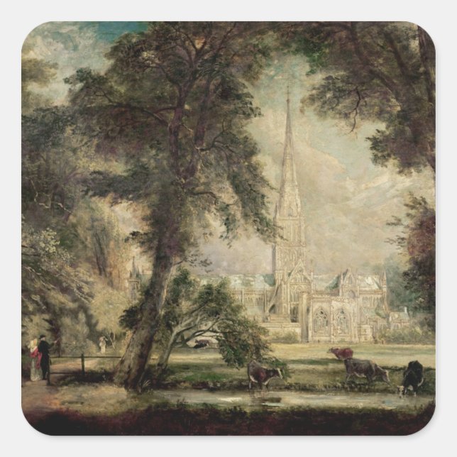 Adesivo Quadrado John Constable | Catedral de Salisbury do Bish (Frente)