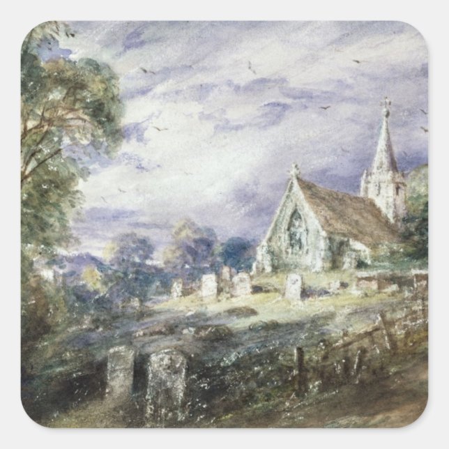 Adesivo Quadrado John Constable | Igreja Stoke Poges (Frente)