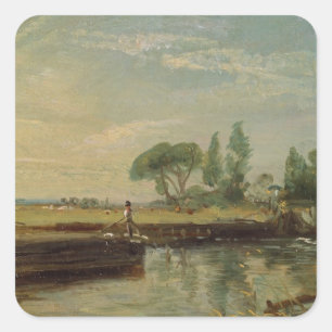 Adesivo Quadrado John Constable uma barca abaixo do fechamento de