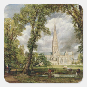 Adesivo Quadrado John Constable   Vista da Catedral de Salisbury de