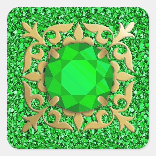 Adesivo Quadrado Joia Emerald com fundo drogado (Frente)