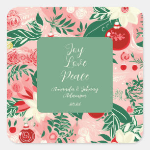 Adesivo Quadrado Joia Verde Rosa Amor Paz Natal Floral