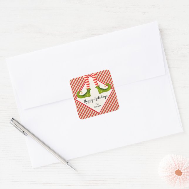 Adesivo Quadrado Jolly Christmas Elf Legs Stripes Holiday SQUARE (Envelope)