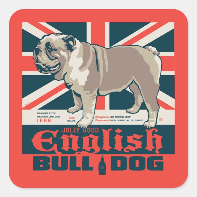 Adesivo Quadrado Jolly Good English Bulldog (Frente)