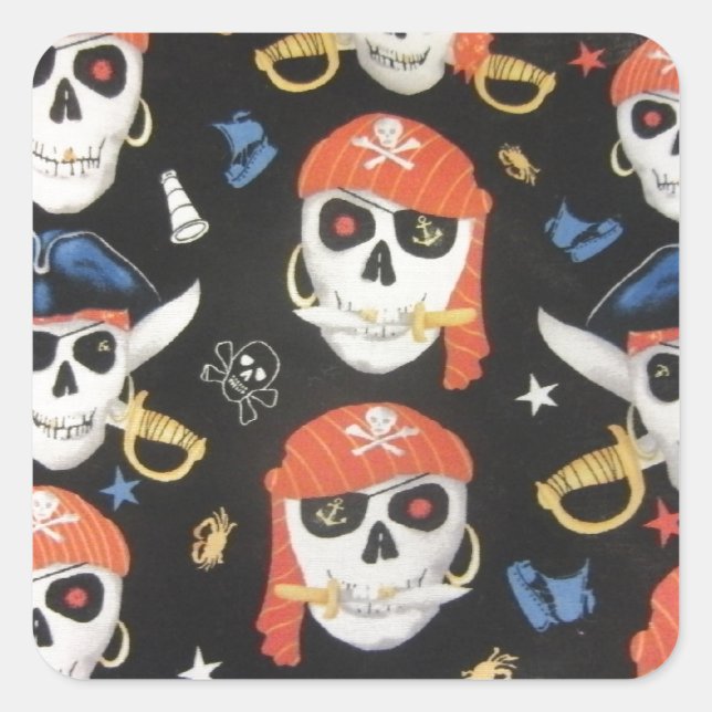 Adesivo Quadrado Jolly Roger Pirate Skulls (Frente)