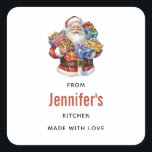 Adesivo Quadrado Jolly Santa Claus Classic Christmas Kitchen<br><div class="desc">Etiquetas de cozinha com uma bela imagem de Natal. Um Papai Noel tradicional em sua roupa vermelha clássica. Seu cheio de presentes. Pronto para trazer presentes para todos.</div>