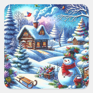 Adesivo Quadrado Jolly Vintage Snowman