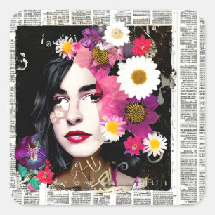 Adesivo Quadrado Jornal bonito Collage Lady Paper