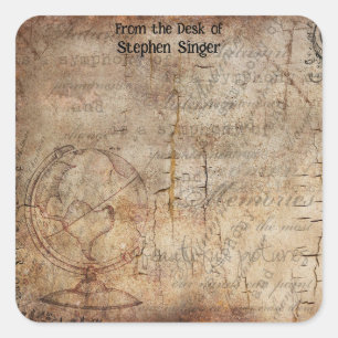 Adesivo Quadrado Jornal de Viagem em Papel Globo Steampunk Angustia