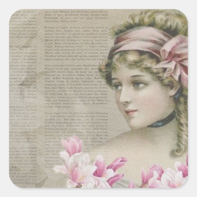 Adesivo Quadrado Jornal Vitoriano Steampunk Lady Pink (Frente)