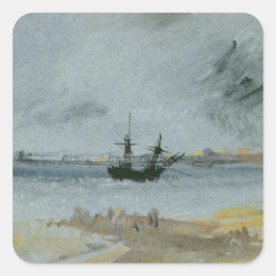 Adesivo Quadrado Joseph Mallord William Turner Navio Aground, Brig