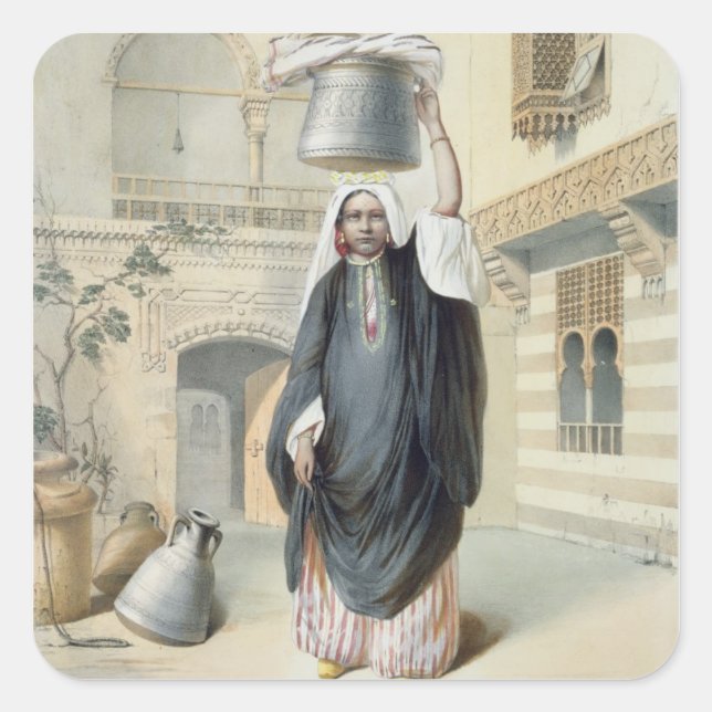 Adesivo Quadrado Jovem Árabe Retornando do Hammam no Cairo (Frente)
