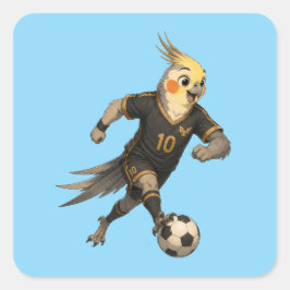 Adesivo Quadrado Jovem Calopsita Jogadora de Futebol