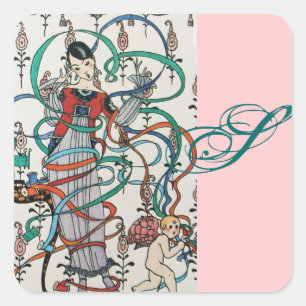 ADESIVO QUADRADO JOVEM, COR DE BORRACHA, MONOGRAMA CUPIDA