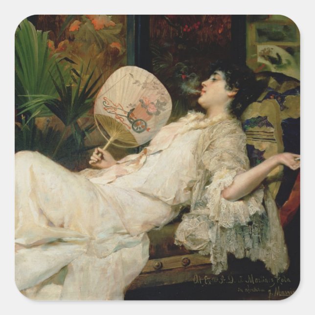 Adesivo Quadrado Jovem Fumando, 1894 (Frente)