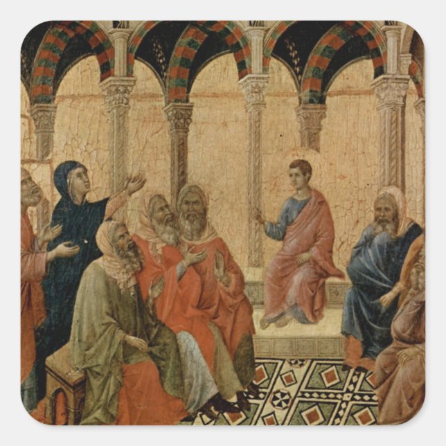 Adesivo Quadrado Jovem Jesus Ensinando no Templo (Frente)